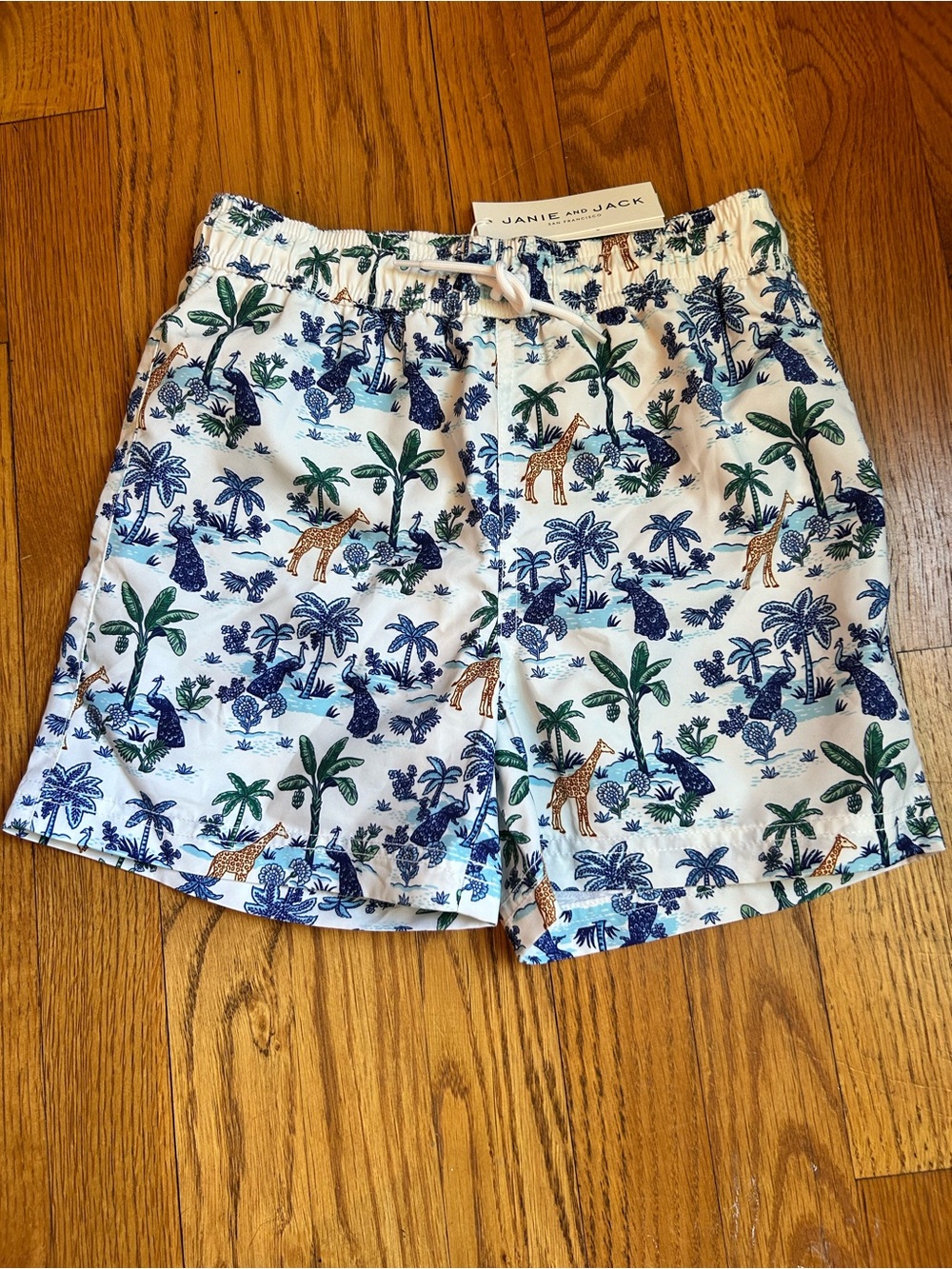Janie and Jack White Swim Trunks with Blue, Green & Brown Jungle Print